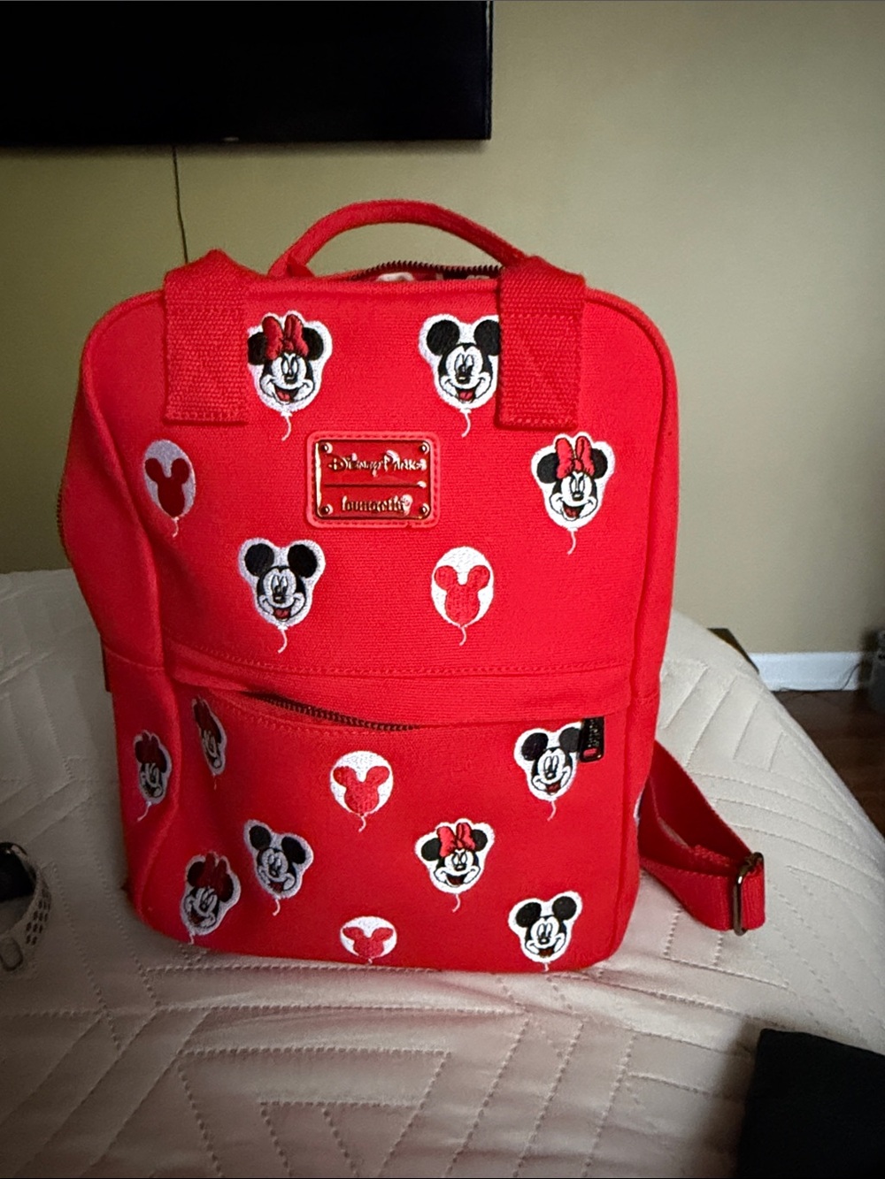 Disney Red Mickey & Minnie Balloon Patch Kids Backpack